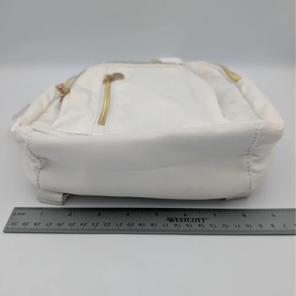 Mini White Nylon Backpack Gold Hardware Small Travel Rucksack Minimalist Bag